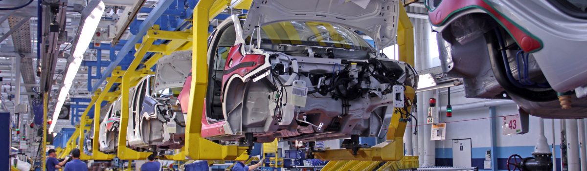 Modern vehicles on the production line stock photo